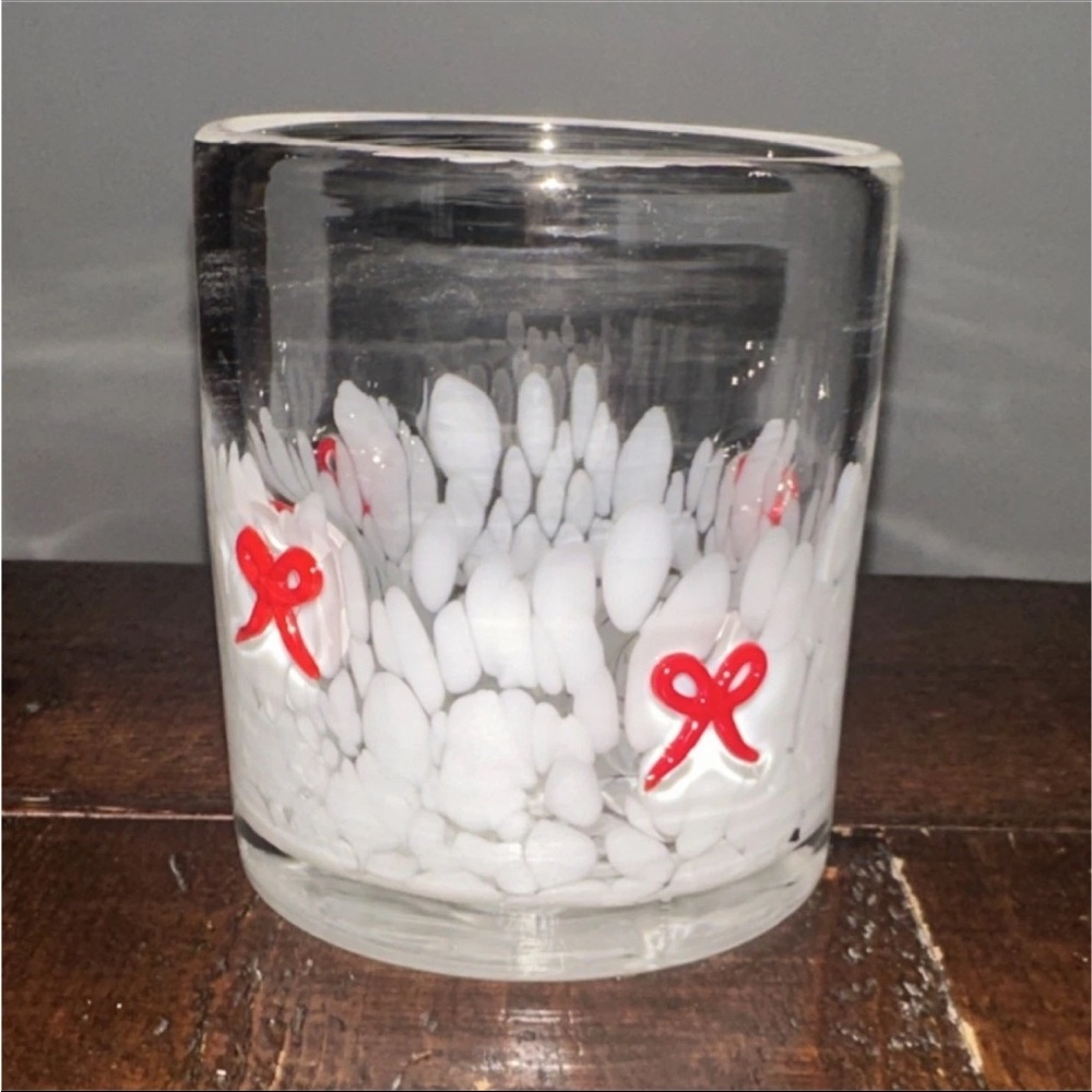 Never used. Artistic Glass Tumbler with Red bows